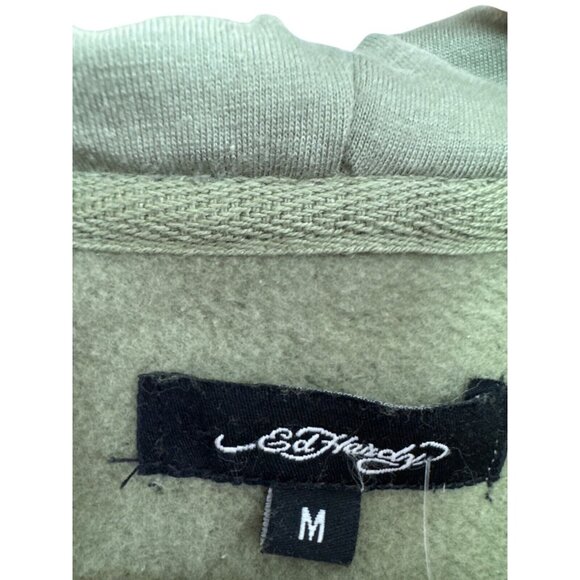 Ed Hardy Womens Olive Green Hoodie Love Kills Slowly Graphic Medium Cotton Blend - Picture 4 of 7